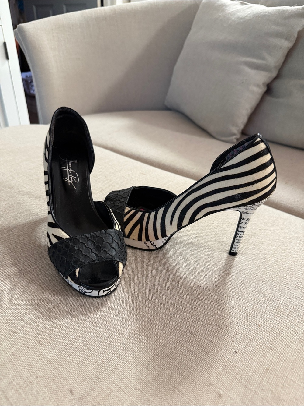 Shoes of Prey Black and White Zebra Print Peep-Toe Heels